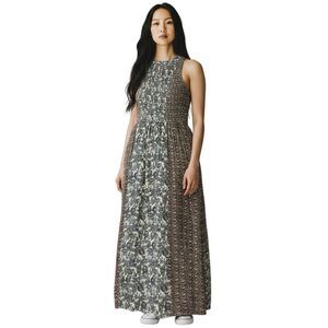 Japna Smocked Bodice Sleeveless Maxi Dress Medium Bohemian Blue Paisley Floral